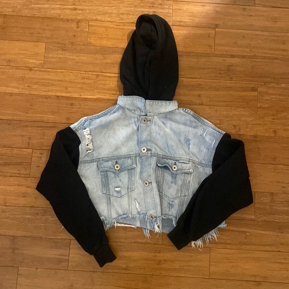 Brooklyn Karma maxed out denim contrast hooded jacket